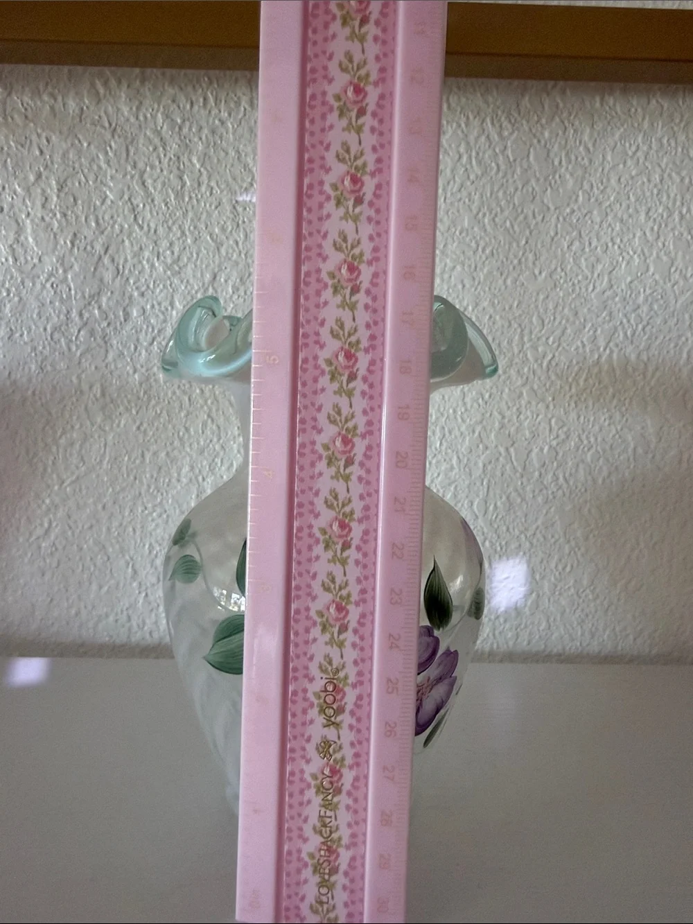 Fenton Hand-Painted Glass Floral Vase in Light Green and Purple